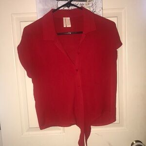 Japna Size Small Red Button Down with optional Tie in Front Crop Vest